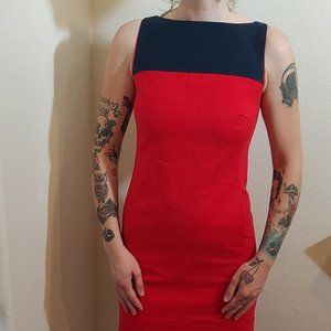 Lauren Ralph Lauren Red with Blue Color Block Pencil Dress Size 4